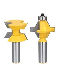 SILIVN Juego de lengua y ranura, juego de puntas de enrutador, suelos de madera para puerta, 3 dientes ajustables, vástago de 1 2 pulgada en forma de T cortador de madera de fresado, herramienta de carpintería, 2 piezas