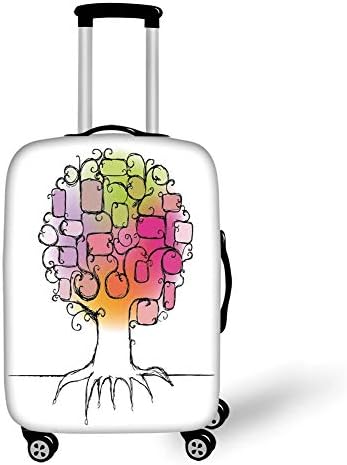 Travel Luggage Cover Suitcase Protector,Tree of Life,Ornamental Tree with Colorful Geometric Roots and Curving Branches Growing Symbol Home Decorative,Multi，for Travel,M