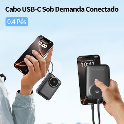 Power Bank Portátil 20000mAh com Display LED, Carregamento Rápido 22.5W PD 3.0 QC 3.0, USB-C Leve Compatível com iPhone 16/15/14/13/12/11, Samsung, Android – Preto