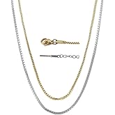 FEULJEW 2 Pcs Box Chain Necklace for Women, 1.2MM Gold Silver Box Link Chain Necklace with Lobster Clasp, Dainty Women Chain Necklaces 20+2 Inches for Mom Grandma