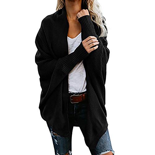 Womens Soft Chunky Knit Sweater Casual Kimono Batwing Cable Open Front Oversized Cardigan Loose Long Sleeve Pullover Black - Thumbnail 6