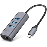 QacQoc 3-Port USB C to USB 3.0 Aluminum Portable Data Hub with 10 /100/1000 Mbps, or 1 Gigabit Network Adapter with Ethernet Port for MacBook Pro 2016, ChromeBook, XPS and More in Space Gray (GN32L)
