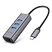 QacQoc USB C to Ethernet Hub,Type C Gigabit Network Adapter with 3 USB 3.0, Aluminum Portable Data Hub Compatible with MacBook Pro 2016, ChromeBook, XPS and More (GN32L Grey)