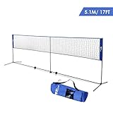 Amzdeal Badminton Net 17ft Long Adjustable Portable Tennis Volleyball Net for Indoor Outdoor Use with Stand/ Frame