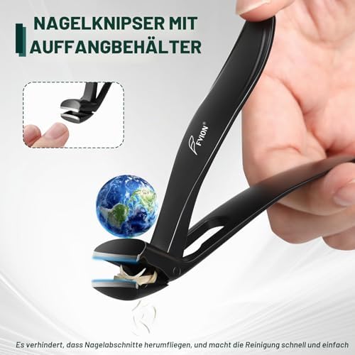 Nagelknipser groß mit Gebogenem Kopf, Fußnagelknipser für Senioren dicke Nägel mit Nagelfänger, Zehennagelknipser Präzisions für Männer und Frauen (Schwarz)