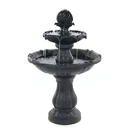 UPC 819804014324, Sunnydaze Two Tier Solar-on-Demand Outdoor Water Fountain, Black Finish, 35 Inch Tall