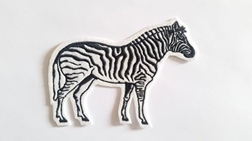 White and black zebra iron on patch applique in white felt and black embroidery thread