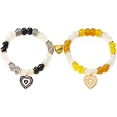 SCRDPRAD 2Pcs Colorful Heart Beaded Valentine's Matching Bracelet for Women Handmade Crystal Love Heart Bracelet for Best Friends Couple Sister Birthday Valentines Gifts