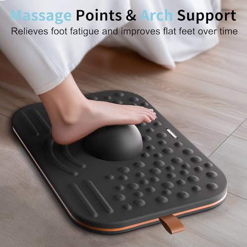Balance Board, 360 Degree Wobble Balance Board for Adults, 2-in-1 Double-Sided Anti-Fatigue Mat & Stability Trainer for Standing Desk, Home Fitness or Office, Premium Faux Leather & Solid Wood