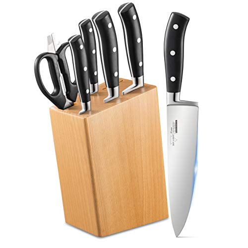 SKY LIGHT Knife Set with Block, 6 Pieces Kitchen Knives, German