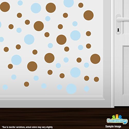 Set of 30 - Circles Polka Dots Vinyl Wall Graphic Decals Stickers (Baby Blue / Metallic Copper)