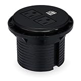 Desktop Power Grommet Hub 2 Power Socket & Dual USB Ports For Office Desk Grommet Outlet Table Recessed Power Outlet Durable Plastic Top (Black) with 5.9 FT Power Cord