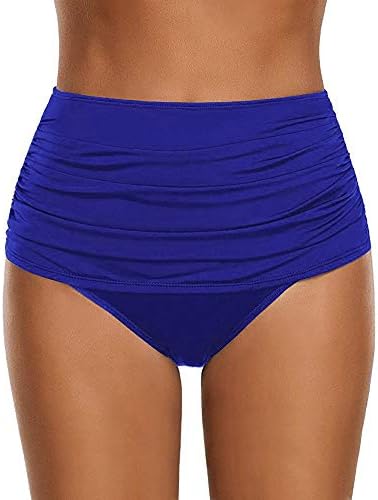 WoCoo Women Solid High Waisted Bikini Bottom Ruched Tankini Briefs Swim Shorts