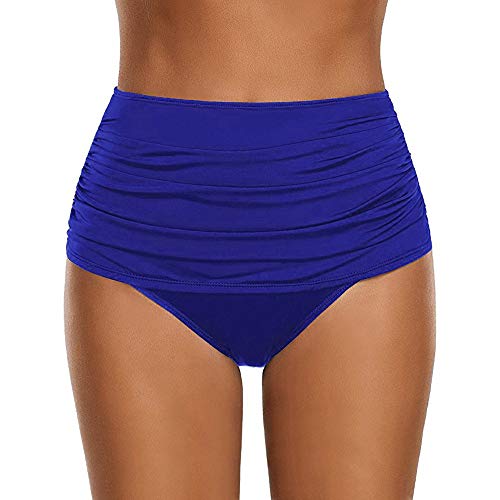 WoCoo Women Solid High Waisted Bikini Bottom Ruched Tankini Briefs Swim Shorts