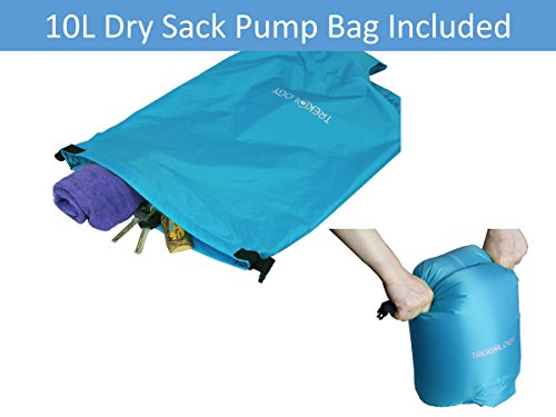 Ultralight Sleeping Pad, Inflating Camping Mattress w/Air Pump Dry Sack Bag - Compact Lightweight Camp Mat, Inflatable Backpacking Gear as Tent Pads (Teal Blue with Built-in Pillow)