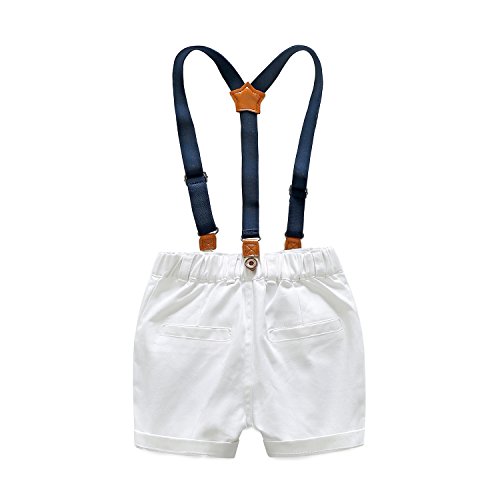 Kimocat Gentleman Suspender Outfits Suit for Toddler Boys 2Pcs Woven Shirt and Shorts with Straps (3T)