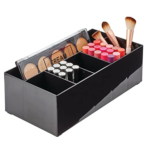 mDesign Portaoggetti Bagno Perfetto per Il Tavolo da Trucco – Scatola Porta Oggetti per Il Make-up in plastica priva di BPA – Moderno portatrucchi Dotato di 6 pratici Scomparti – Nero