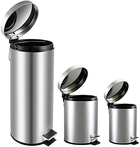 Kitchen Trash Can Set (0.8 &amp; 1.3 &amp; 8 Gallon) - ATECKING Fingerprint-proof Stainless Steel Round Step Trash Can with Soft Close Lid with Removable Inner Wastebasket