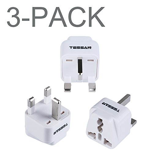 TESSAN Grounded Universal Travel Plug Adapter USA to UK Travel Prong Converter Adapter Plug Kit for UK (TypeG) - 3 Pack(WHITE)