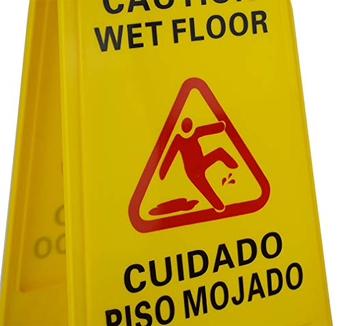 Caution Wet Floor, Cuidado Piso Mojado 2-Sided Bilingual Floor Safety Sign 24" by 12" Fold up (Pack of 1, Yellow Plastic)