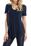 Shamaim Womens Short Sleeve Rayon T shirt V-Neck Tunic Top Navy XL