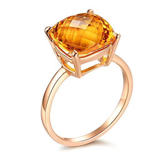 Aokarry 18K Rose Gold Engagement Rings for Women 4 Prong Natural Citrine Ring 4.5ct Rose Gold Size 13