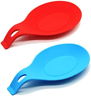DAPOTO Silicone Spoon Rest Red Pink Blue Kitchen Cooking Spoon Holder 2-Pack Size Large (Red/Blue)