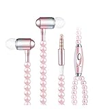 Cuitan In Ear Earphone For Apple For Android, 3.5mm Stereo Women Pearl Necklace Wired Headphone Headset Earbuds Earphones for iPhone iPad iPod Samsung Nokia LG Sony Huawei HTC MP3 Players etc - Pink