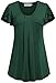 Tencole Womens Short Sleeves Round Neck Pleated Tops Casual Shirts Green 2XL