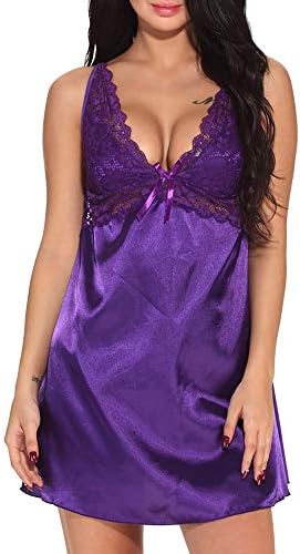 Mnyycxen Women Lingerie Lace Babydoll Strap Chemise Halter Teddy V Neck Sleepwear