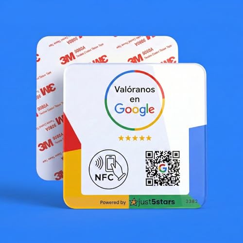 just5stars - Google Reviews Poster - NFC and QR - No Subscriptions - 12cm x 12cm - Includes sticker and stand.