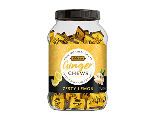 BALI’S BEST GINGER CHEWS – ZESTY LEMON (1LB JAR) NATURAL FLAVORS, SWEET SPICY CHEWY CANDIES, GREAT SNACKS FOR SHARING AND GIFT BASKETS