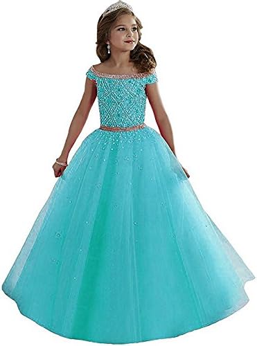 Meilishuo Girls Bateau Beaded Floor Length Pageant Ball Gowns 2,Sky Blue