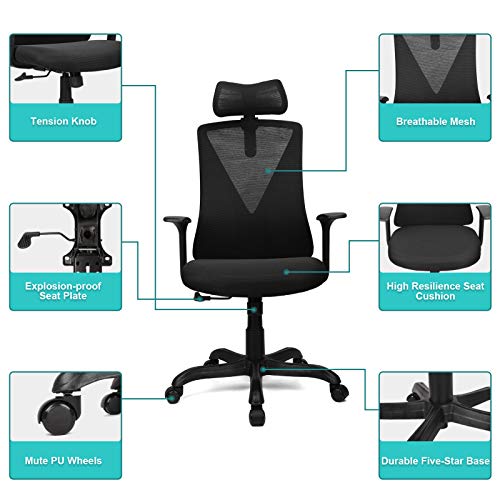 Ergousit Mesh Ergonomic Office Chair High Back Desk Chair with Elastic Lumbar Support and Thick