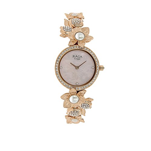 Titan Women s  Raga Aurora  Quartz Stainless Steel and Brass Casual Watch, Color Rose Gold-Toned (Model: 95043WM01)