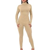 YIMISAN Women's Long Sleeve One Piece Bodycon Leggings Jumpsuits High Neck Sexy Tights Outfit Long Sleeve Rompers