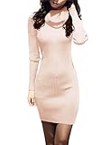 V28 Women Cowl Neck Knit Stretchable Elasticity Long Sleeve Slim Fit Sweater Dress (USASize 10 to 16, Blossom)