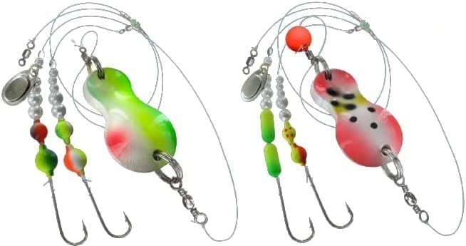 blntackle76 Jenzi Flatfish Spoons Assembled 80 g Red / White / Dots and 100 g Green / Red / White + Free Petri Heil! Sticker Set of 2