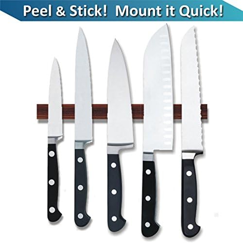 Magnetic Knife Strip 9" - Premium Walnut - Self Adhesive 3M™ System - Easy Install - No Holes Drilling - Holds 5 Knives - Very Strong Magnetism - Modern Eco-Friendly Knife Holder - Modular