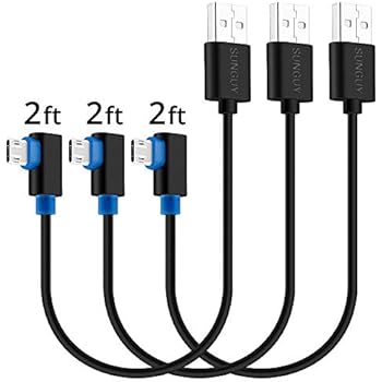 Angled Micro USB Cable,SUNGUY Reversible Short 2ft 3PACK 90 Degree Android Fast Charging Cables Data Sync Wire Compatible with Samsung Galaxy S7 Edge,LG G4/G4 Stylus and Other Micro Connector Devices