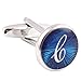 HJ Men's 2PCS Rhodium Plated Cufflinks Silver Initial Letter Shirt Wedding Business 1 Pair Set Blue C