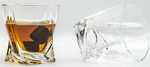 Whiskey Glass Set with Glass Whiskey Decanter - Set of 4 Old Fashioned Glasses with Bonus Granite Whiskey Stones - Great for Scotch and Bourbon - Whiskey Glasses - Perfect Holiday Gift (Twisted)