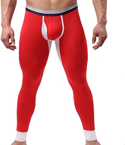 Men Leggings, Rukiwa Winter Men Modal Long Johns PantsThermal Tight Underwear Leggings (M, Red)