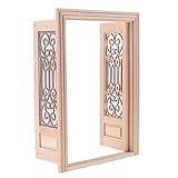 Baoblaze Wood Miniature External Hollow Screen Double Door 1/12 Dollhouse DIY Decoration Accessories