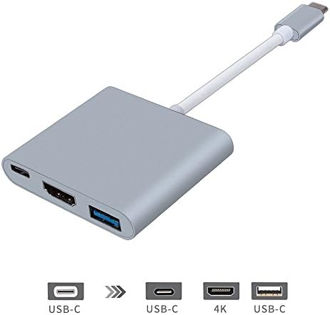 USB C to HDMI 3-in-1 Adapter Digital AV Multiport Adapter USB 3.0 Port and USB-C Recharging Portcable Aluminum Housing Supports 4K for Macbook,Chromebook,Pixel Dell USB-C Devices