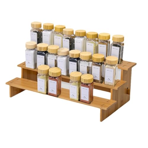 Keqin Kitchen Spice Rack Organizer for Cabinet,3 Tier Bamboo Multifunctional Spice Storage for Kitchen Cabinet, Cupboard,Pantry