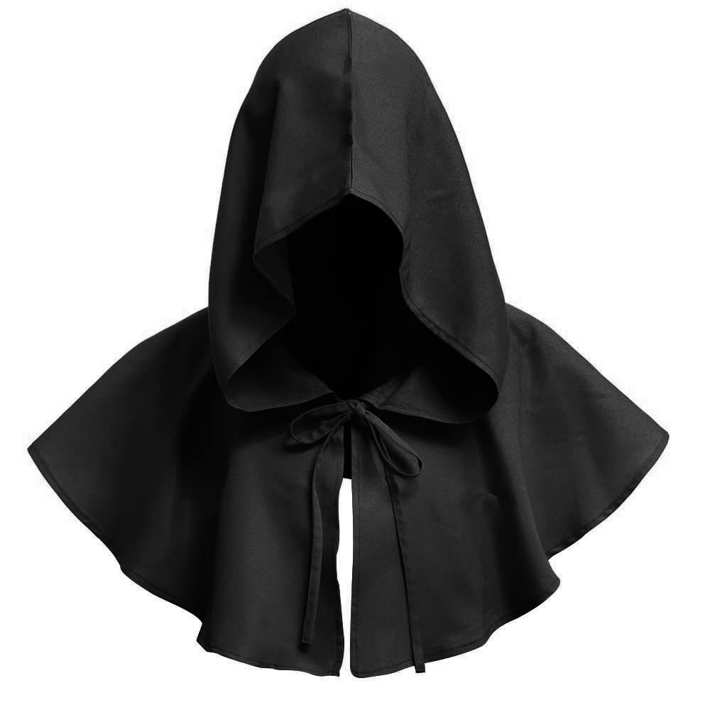 keland Halloween Grim Cowl Cloak Cosplay Costumes Medieval Hooded Cape Poncho for Men Women(Black)