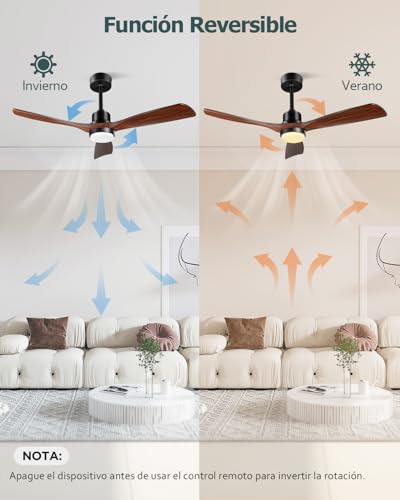 Forrovenco Ceiling Fan with Light and Remote Control, 52 Inch Outdoor Ceiling Fan with LED Lamp, DC Motor, 6 Speeds, Timer, for Indoor and Outdoor, 52 Inch, Brown