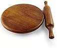 Starnk Big Wooden Round Chapati Chakla & Belan, Perfect for Making Chappati/Polpat/Sheesham Wood Rolling Board & Rolling Pin