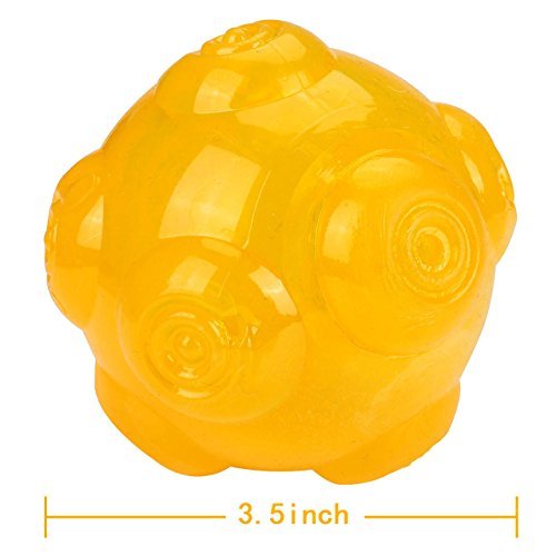 Mogoko Squeak Chew Toy Ball for Dogs,Bite Resistant Tough Rubber Tooth Cleaning Toy, Tennis Size, 3.5 Inch (3.5 inch, Yellow)